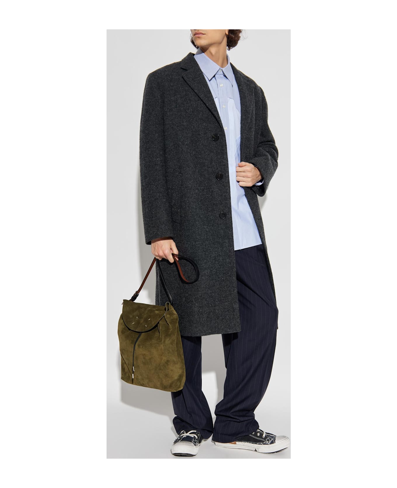 Maison Margiela Coat With Woolen Trim - GREY