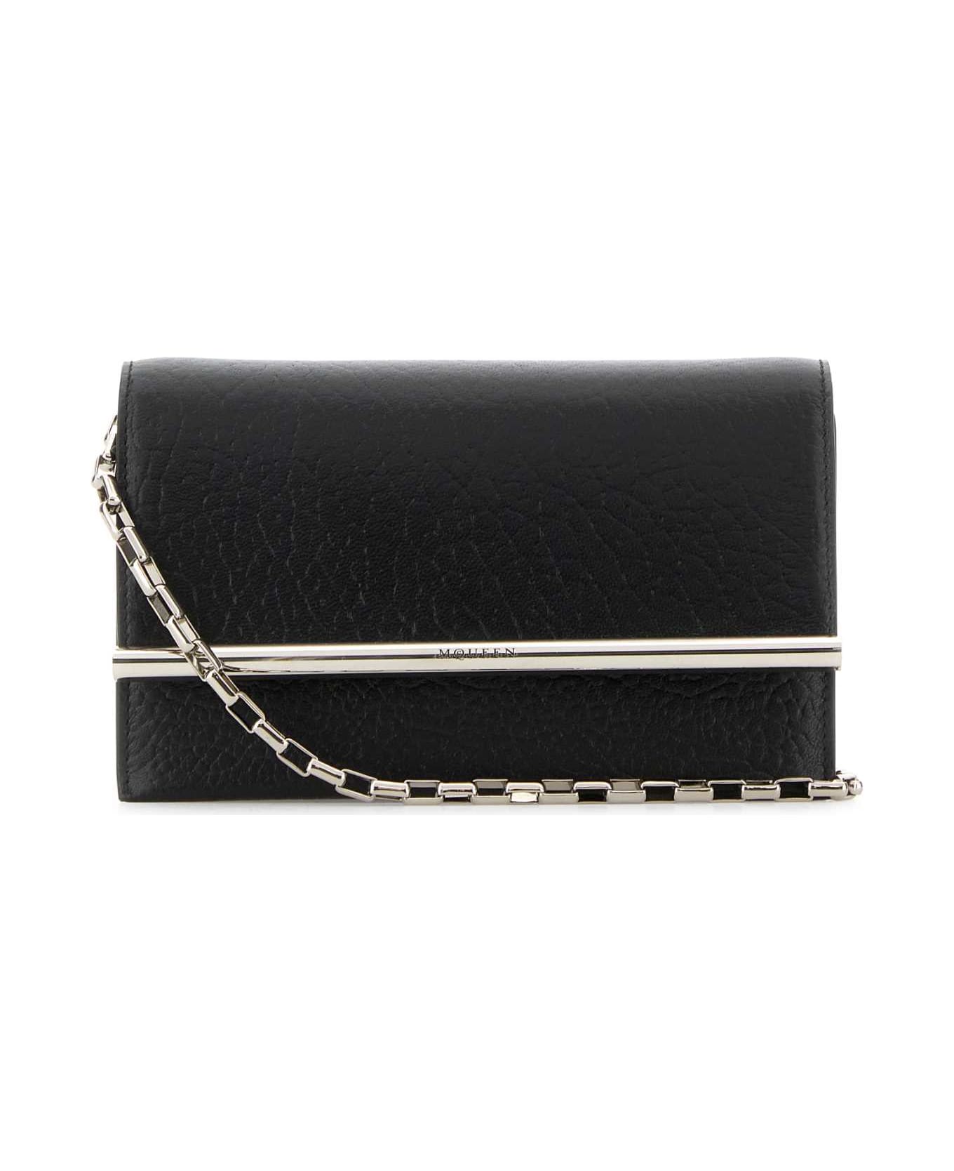 Alexander McQueen Black Leather Mini Cross-bar Clutch - BLACKSILVER