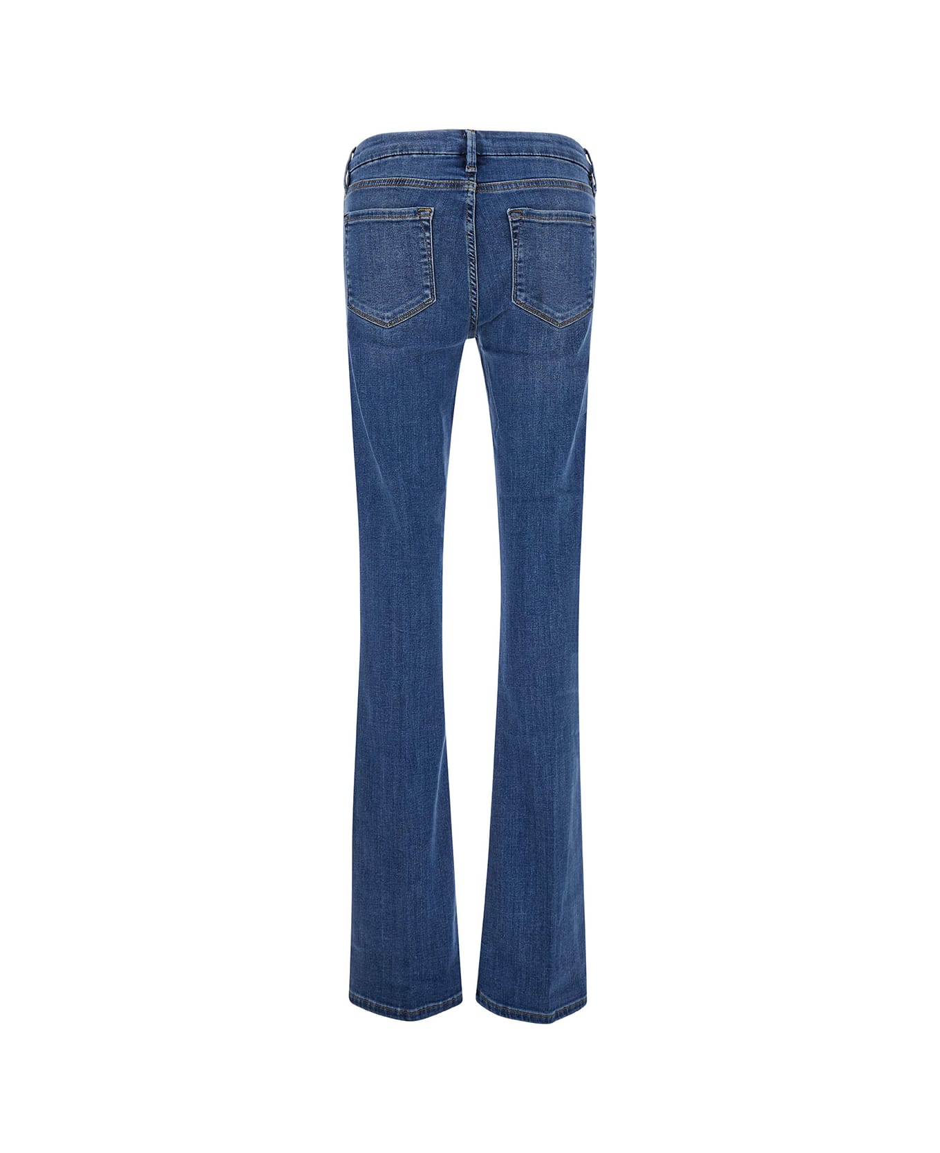 Frame 'mini Boot' Blue Flared Jeans With Branded Button In Cotton Blend Denim Woman - Blu