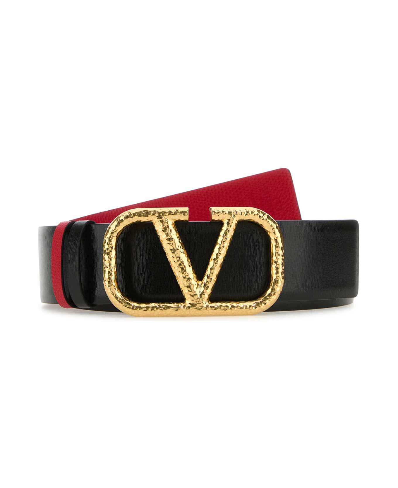 Valentino Garavani Black Leather Vlogo Reversible Belt - NEROROUGEPUR