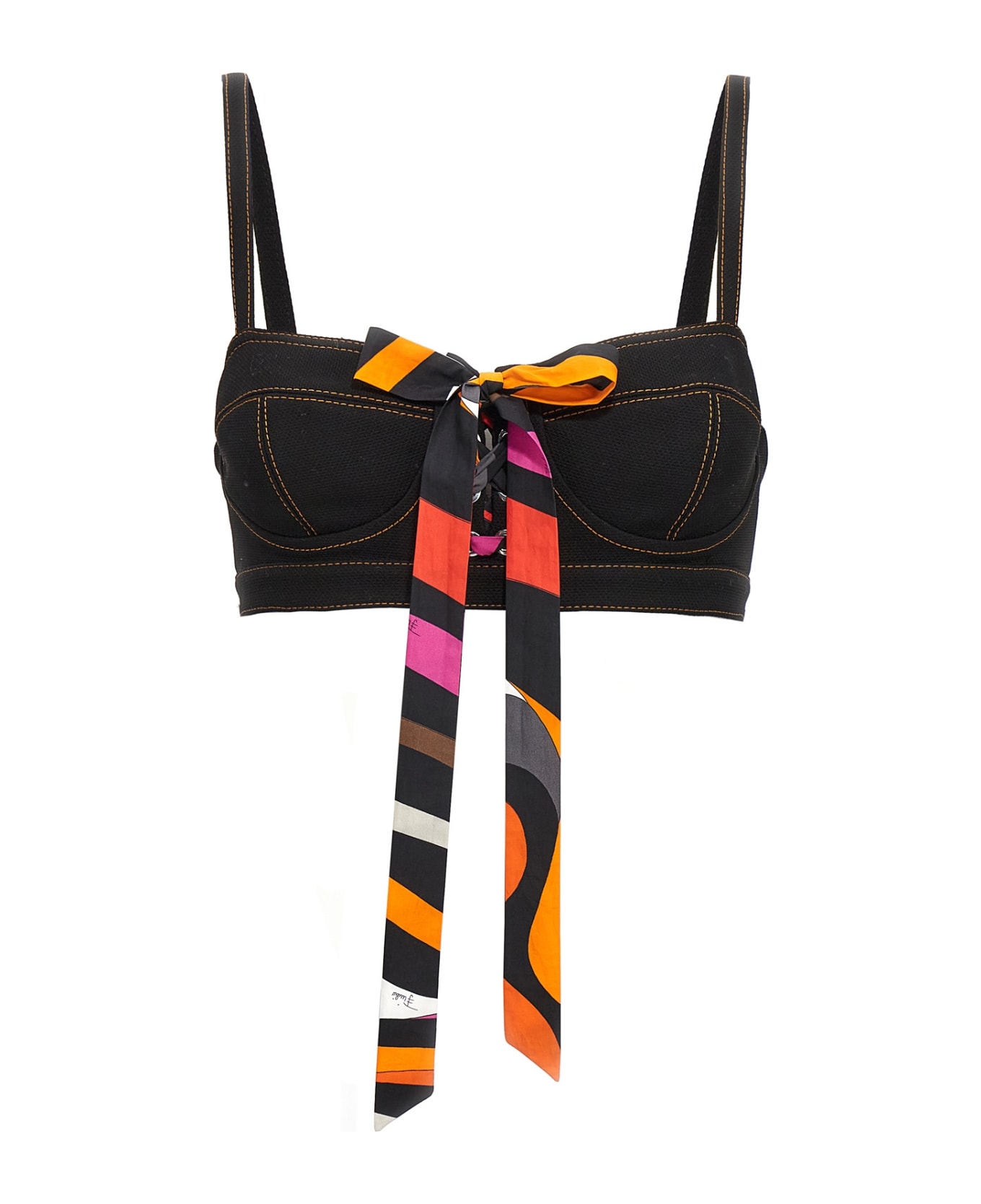 Pucci Pattern Knot Crop Top - Black