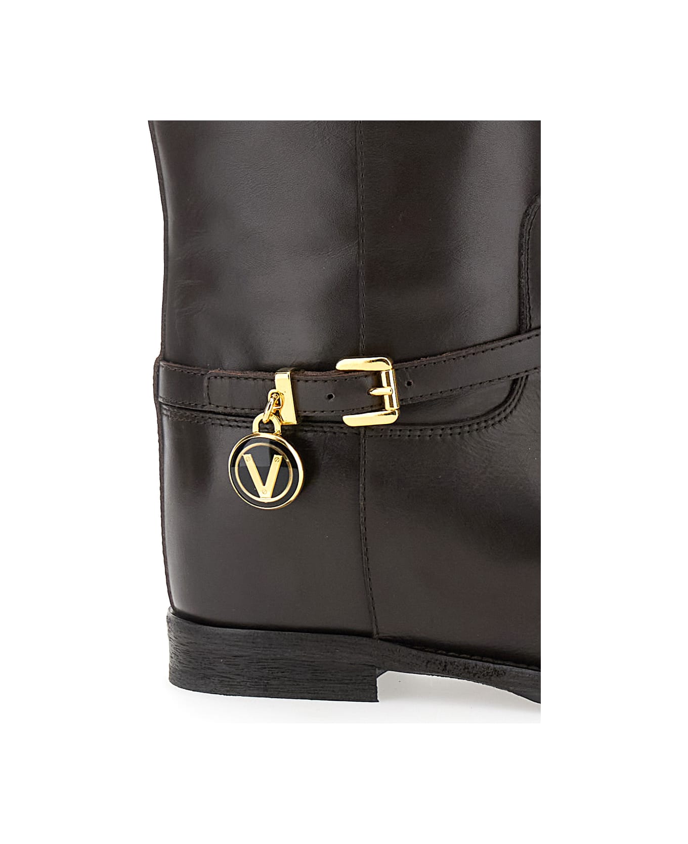 Via Roma 15 Brown Knee Boots With Logo Pendant In Leather Woman - Brown