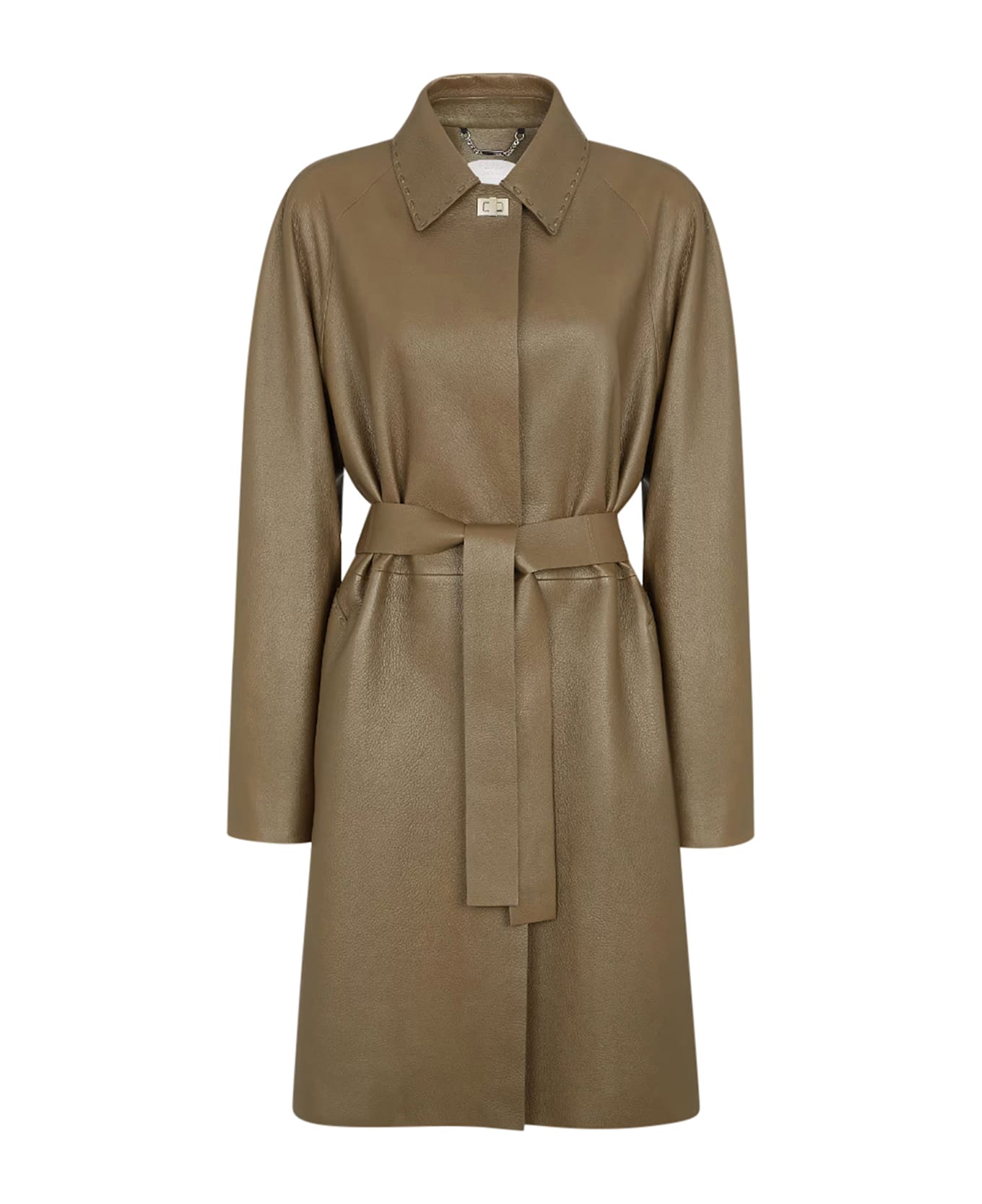 Fendi Green Leather Overcoat - Brown