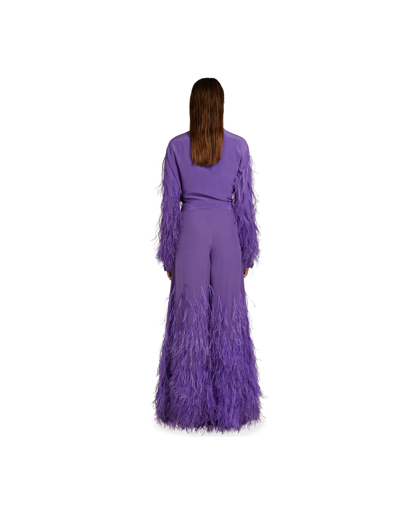 Amotea Marta In Purple Silk & Plumes - Purple