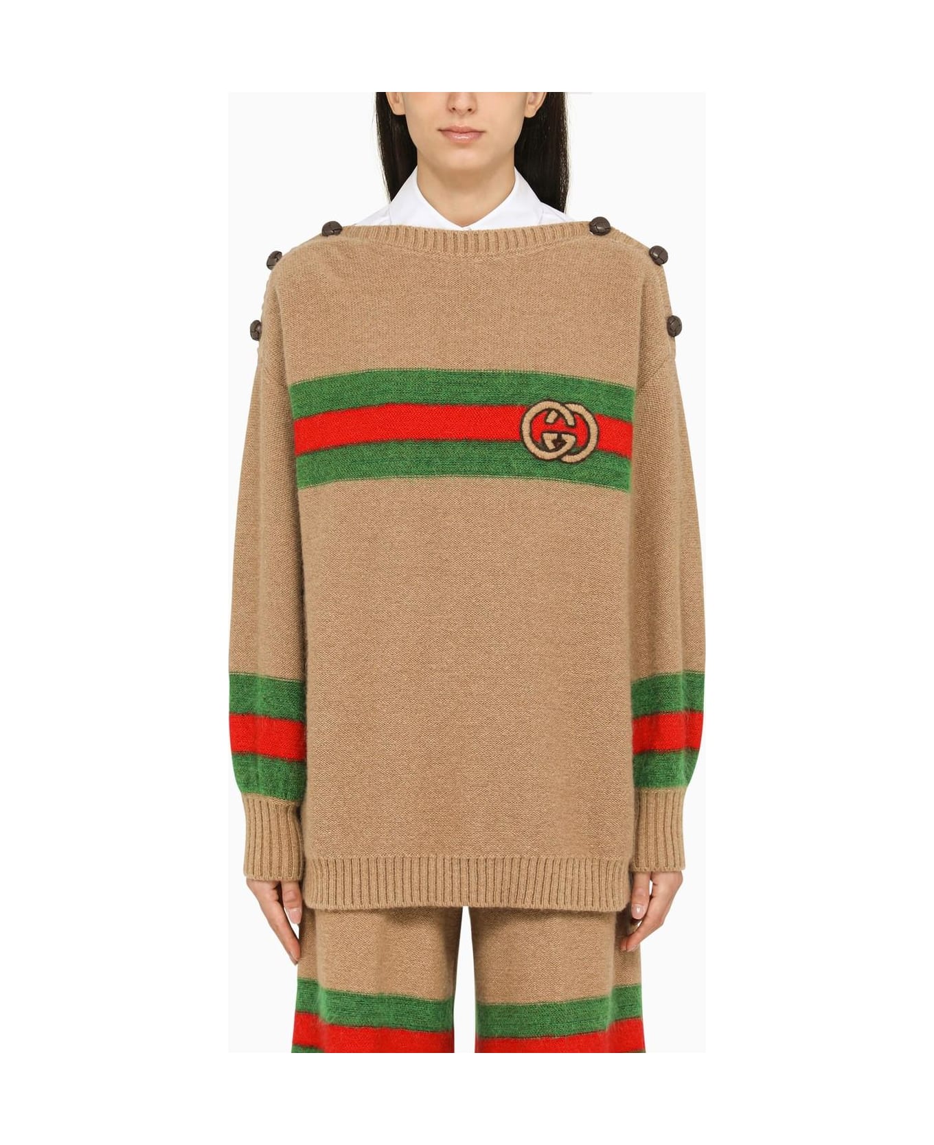 Gucci Camel Wool Crew-neck Sweater - Camel ニットウェア