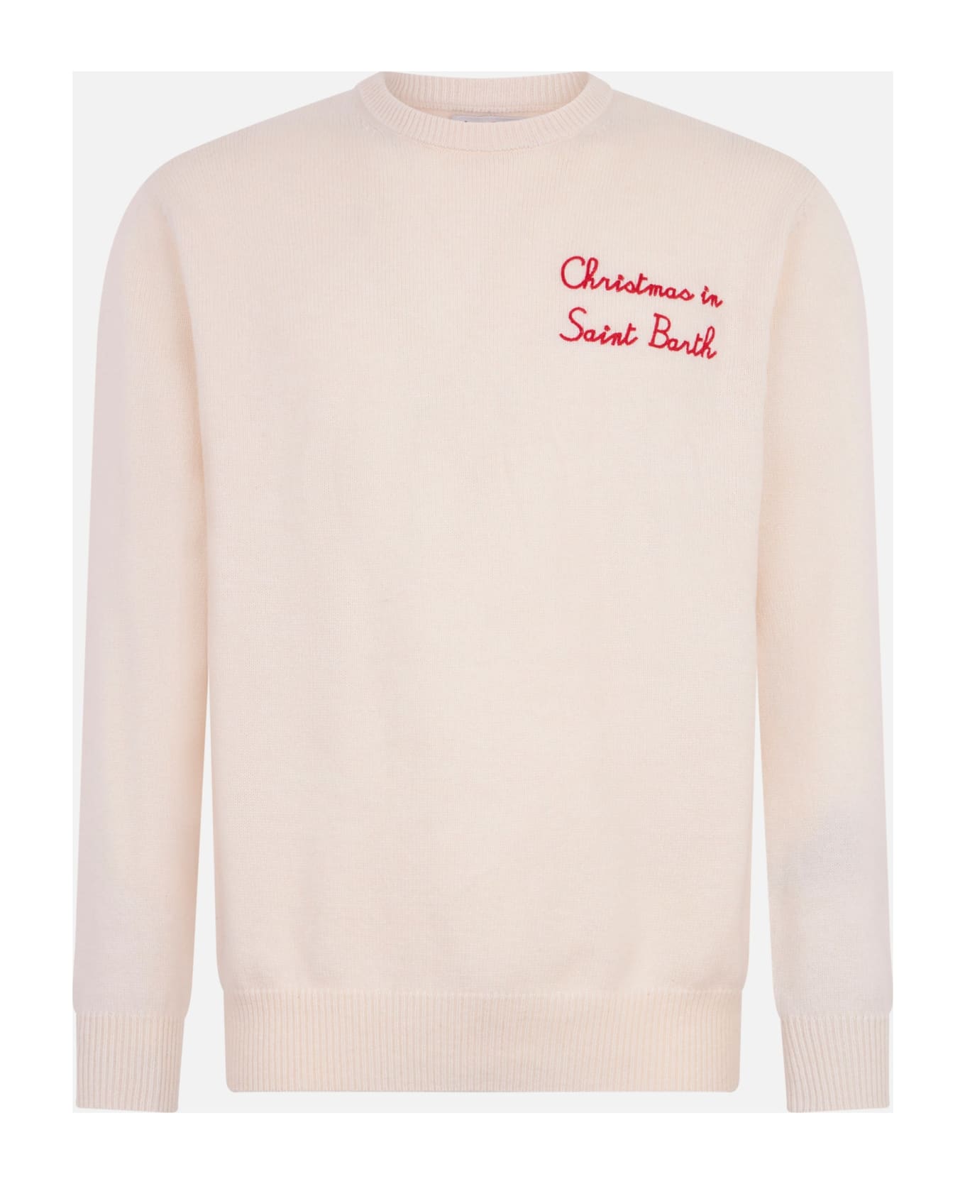 MC2 Saint Barth Man Crewneck Sweater With Christmas In Saint Barth Embroidery - WHITE
