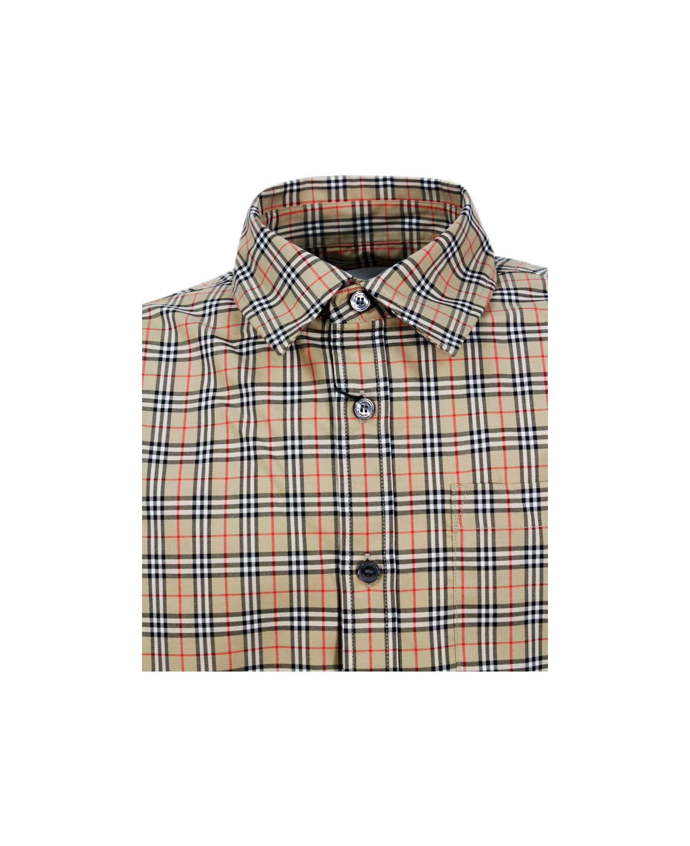 Burberry Long-sleeved Shirt In Stretch Cotton With Micro Tartan Motif - Beige シャツ