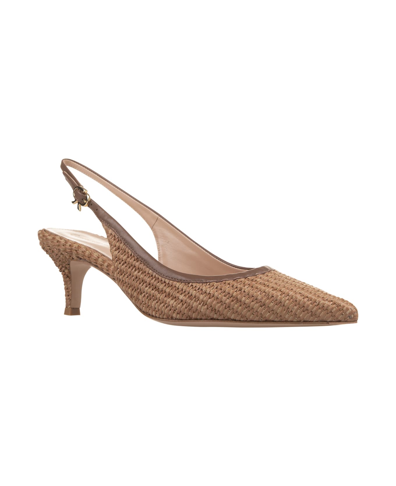 Gianvito Rossi Leith Slingbacks In Woven Raffia - Brown