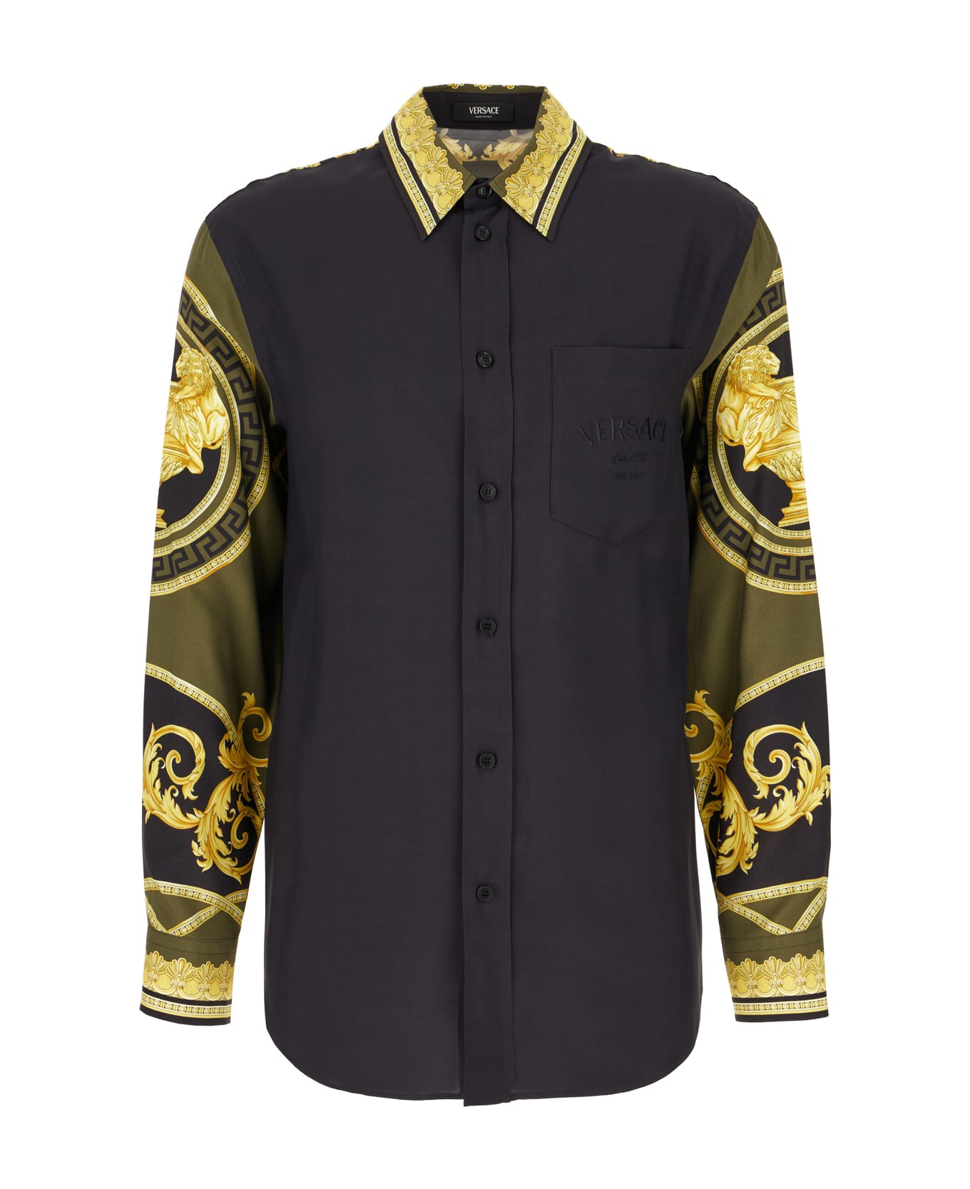 Versace Printed Viscose Shirt - BLACK DARK OLIVE GOLD