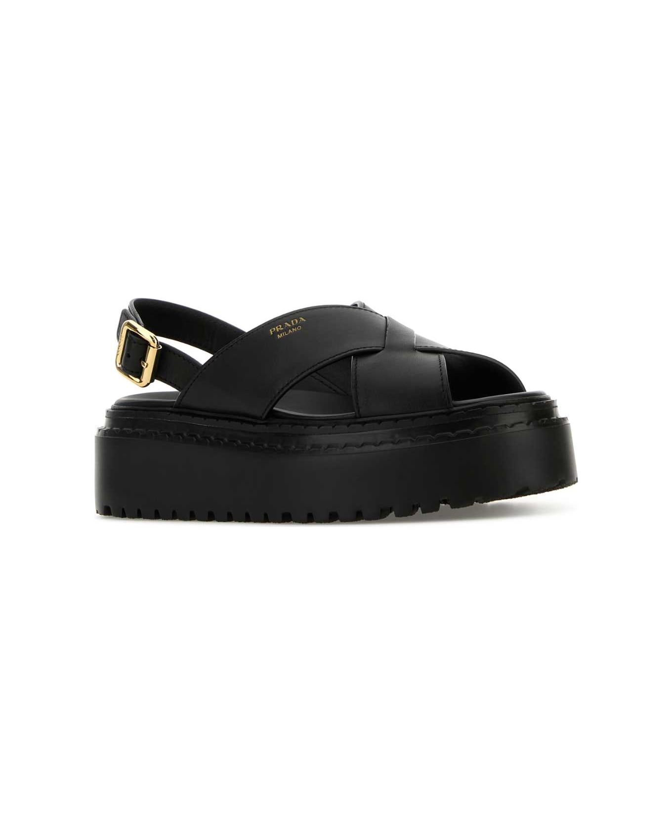 Prada Black Leather Sandals - NERO