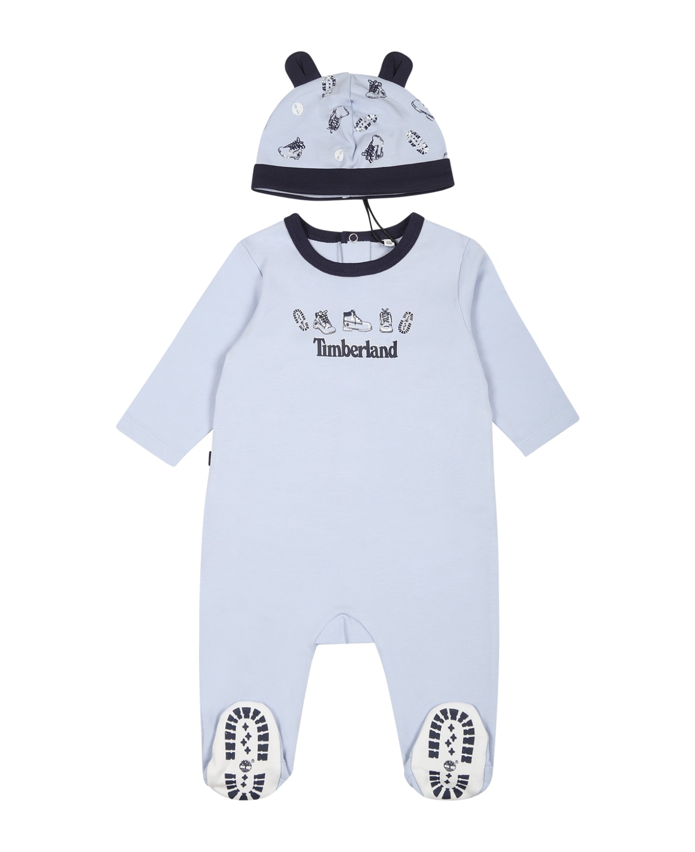 Timberland Light Blue Set For Baby Boy With Logo - Light Blue ボディスーツ＆セットアップ