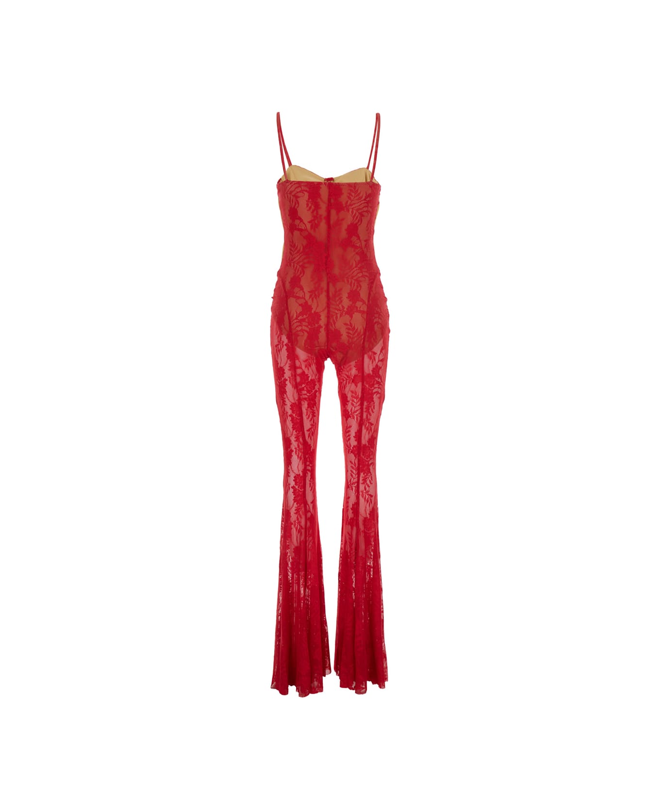 Norma Kamali Red Jumpsuit With Sweatheart Neckline And Flared Leg In Tech Fabric Stretch Woman - Red