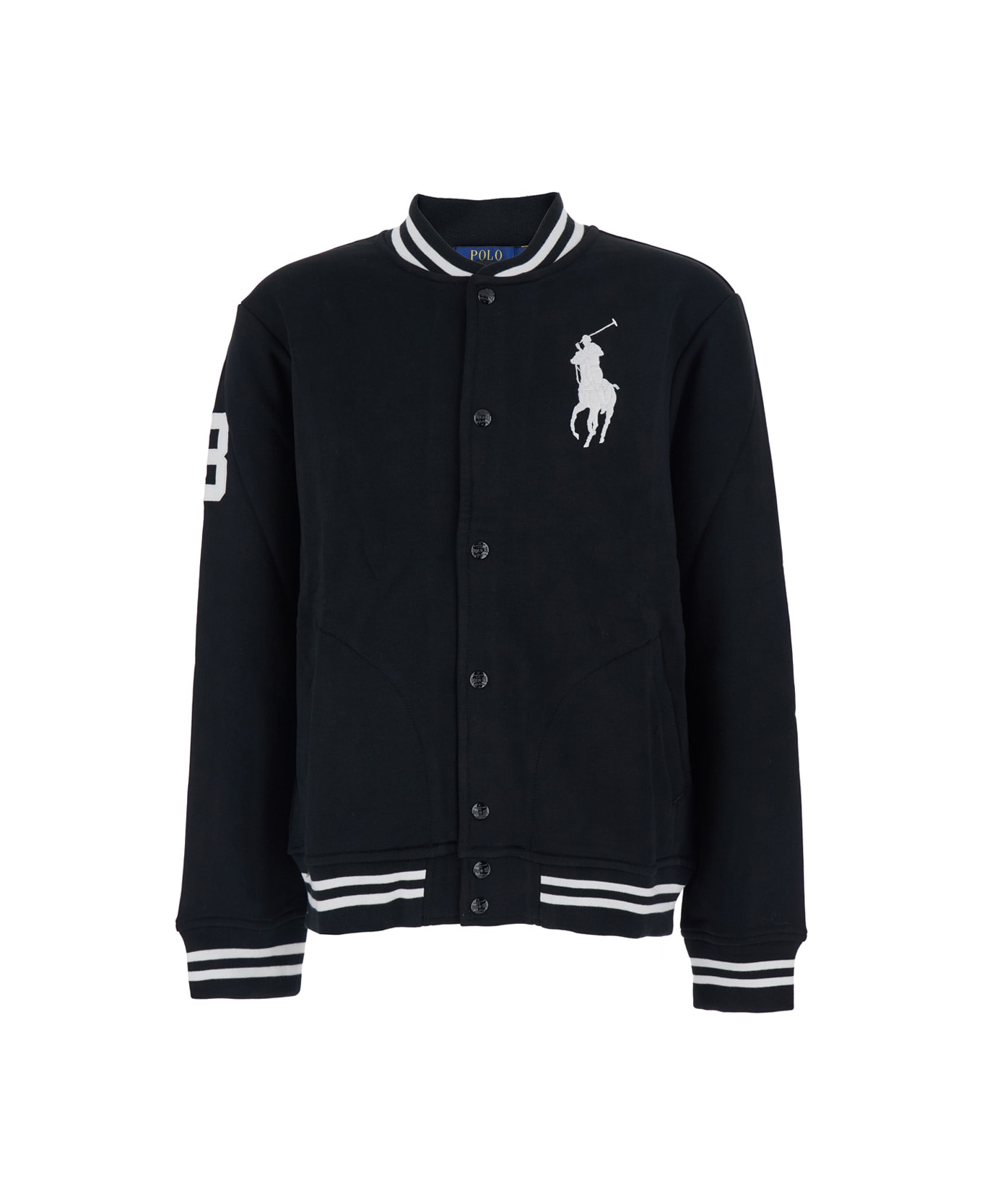 Polo Ralph Lauren Black Jacket With Maxi Pony On The Front And Numerical Detail On The Sleeve In Cotton Blend Man - Black