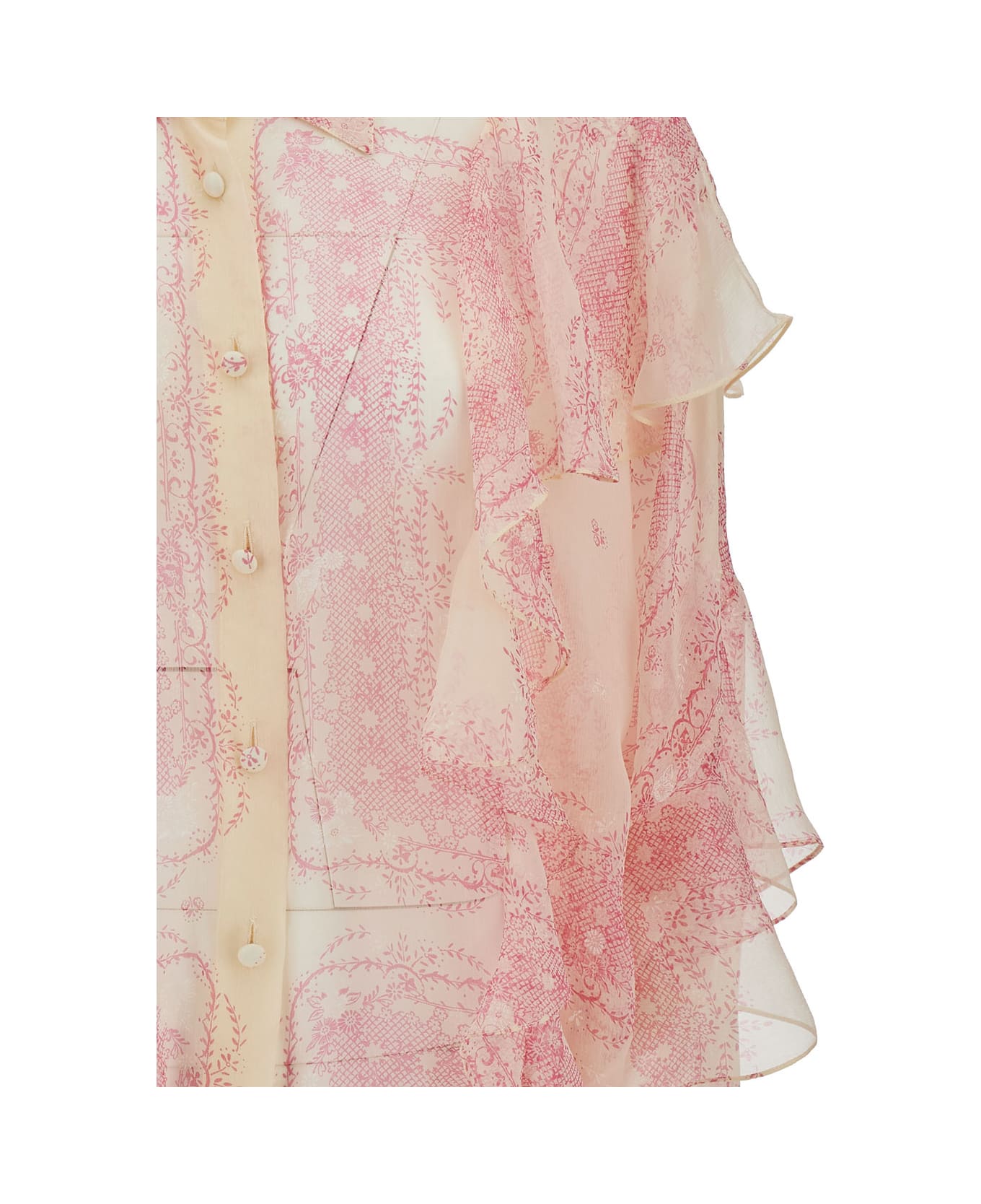 Philosophy di Lorenzo Serafini Pink Shirt With Volant And All-over Print In Silk Woman - Pink