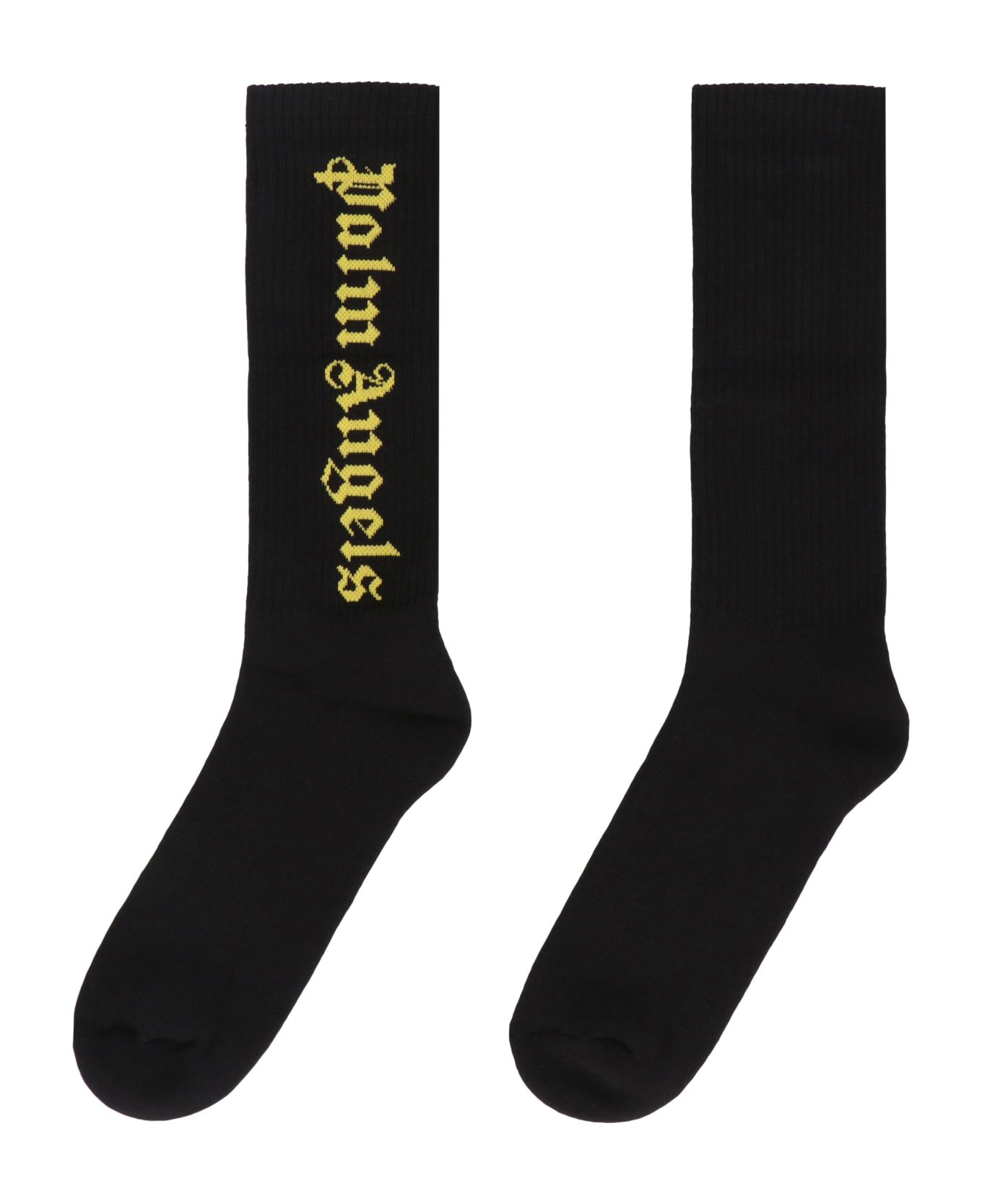 Palm Angels Stretch Cotton Socks With Logo - black