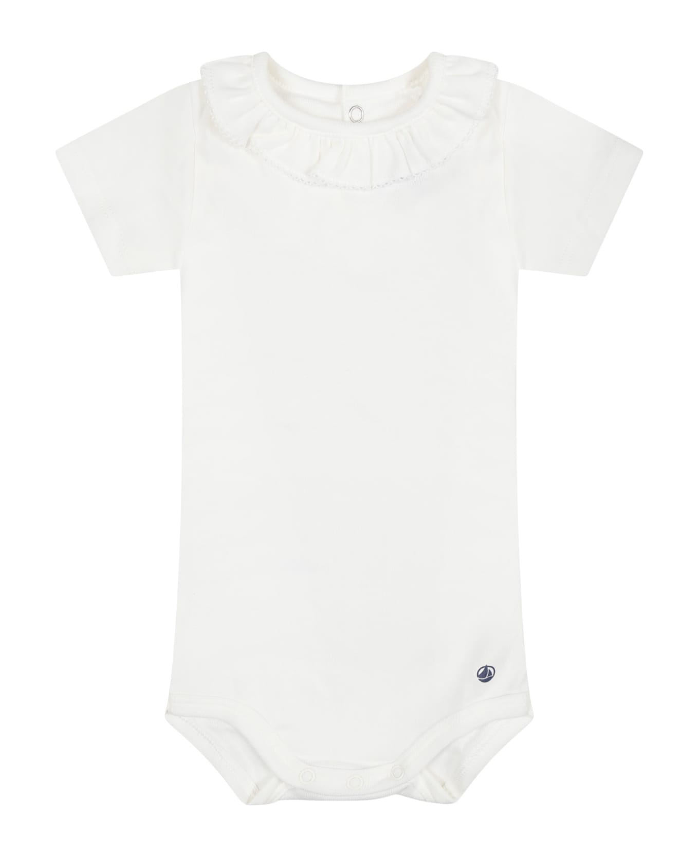 Petit Bateau White Bodysuit For Baby Girl With Ruffles - White