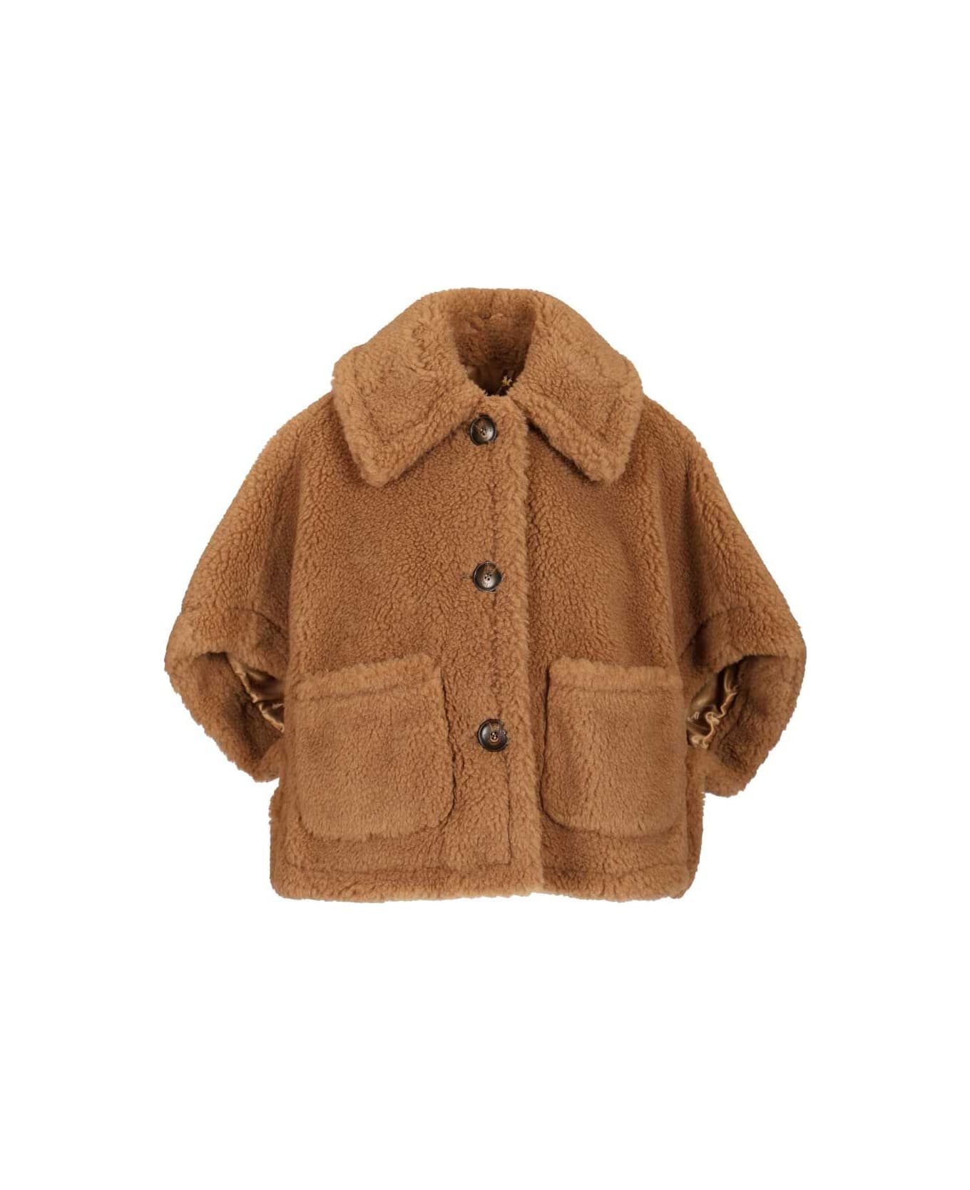 Max Mara Short Cape In Teddy Fabric - BEIGE