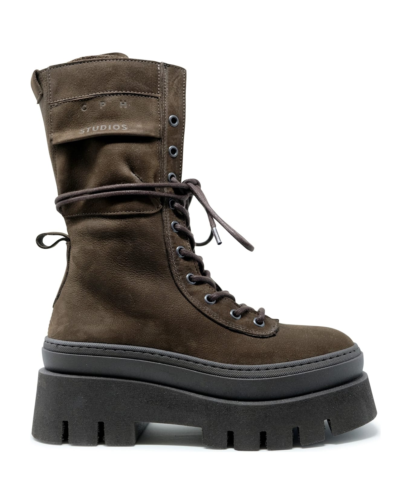 Copenhagen Nabuc Chocolate Lace Up Mid Boots - DARK BROWN