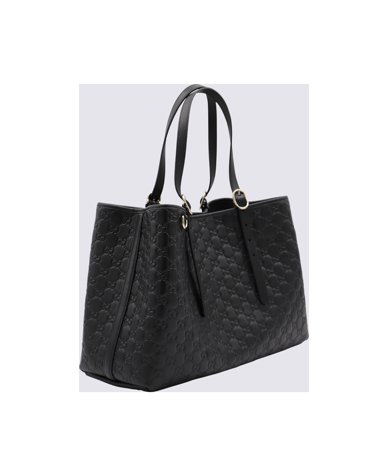 Gucci Black Leather Emblem Big Totes - Black