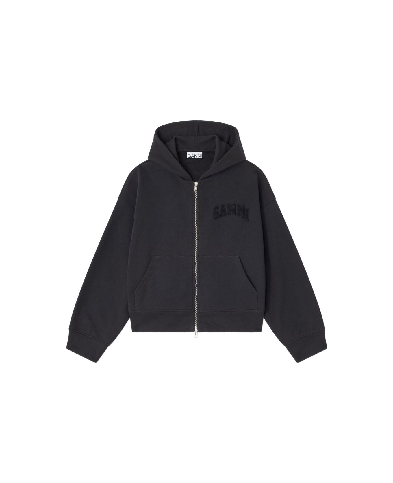 Ganni Organic Cotton Zipped Hoodie - Black