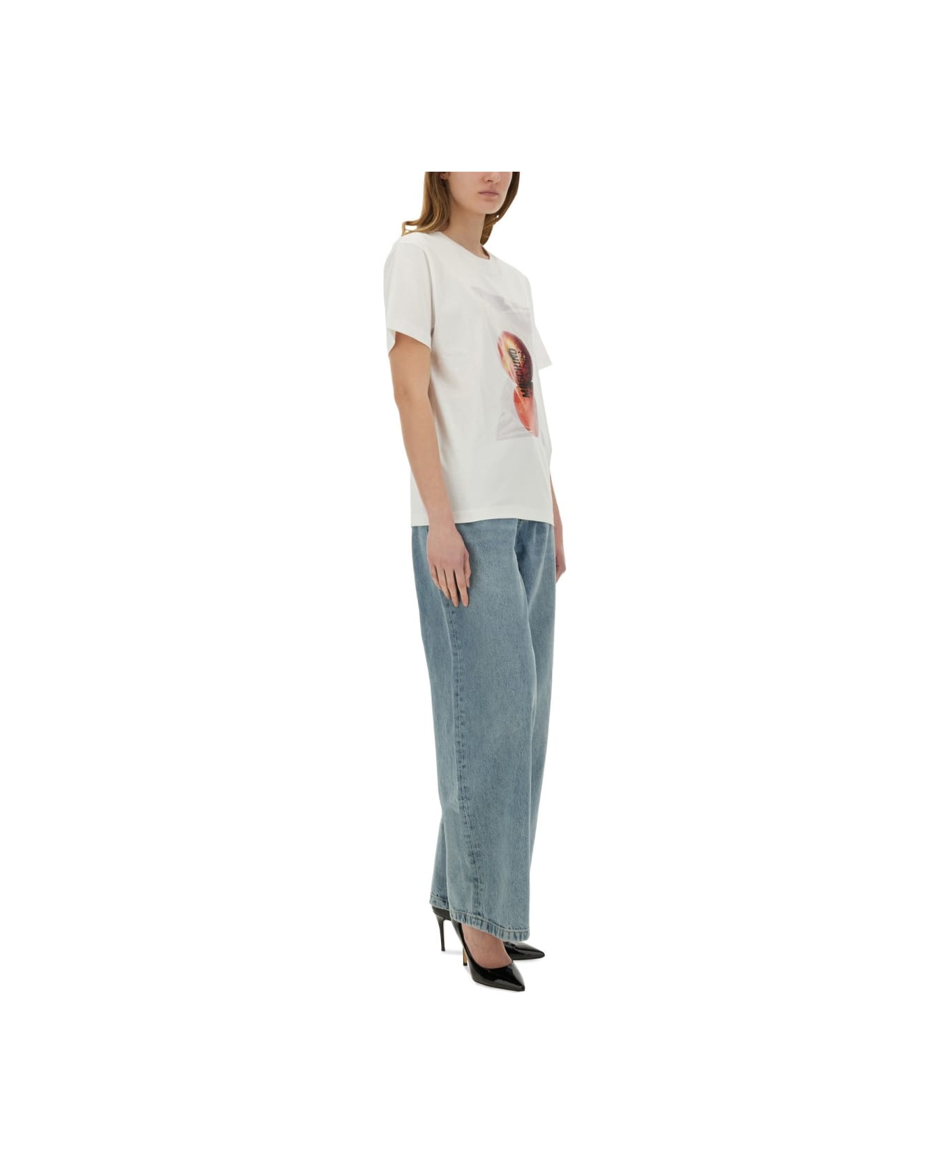 M05CH1N0 Jeans Apple Print T-shirt - WHITE