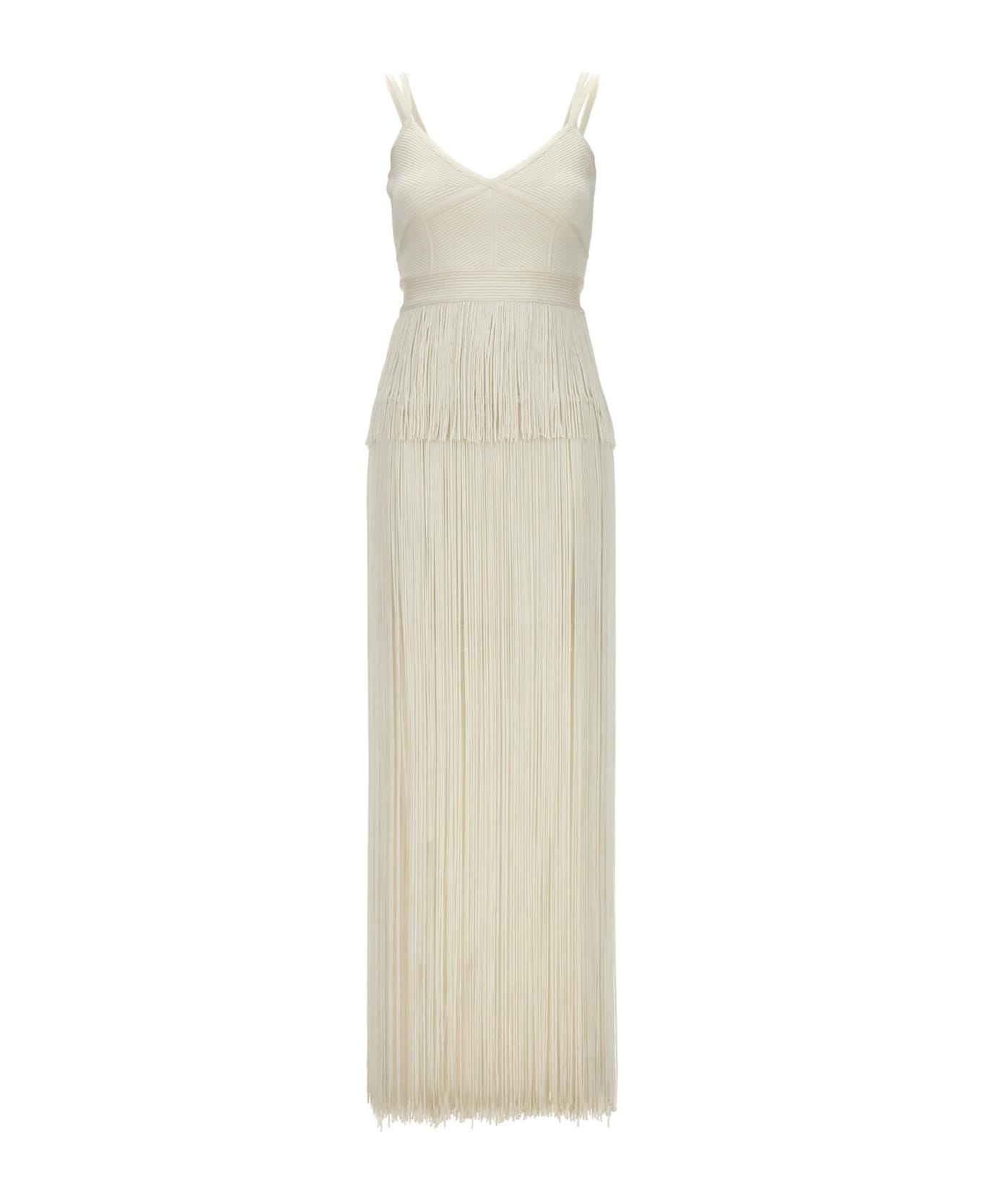 Hervé Léger 'strappy Ottoman Fringe' Dress - White