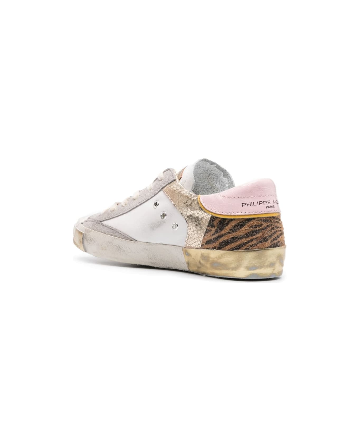 Philippe Model Prsx Low Sneakers - White, Animalier And Gold - Multicolour
