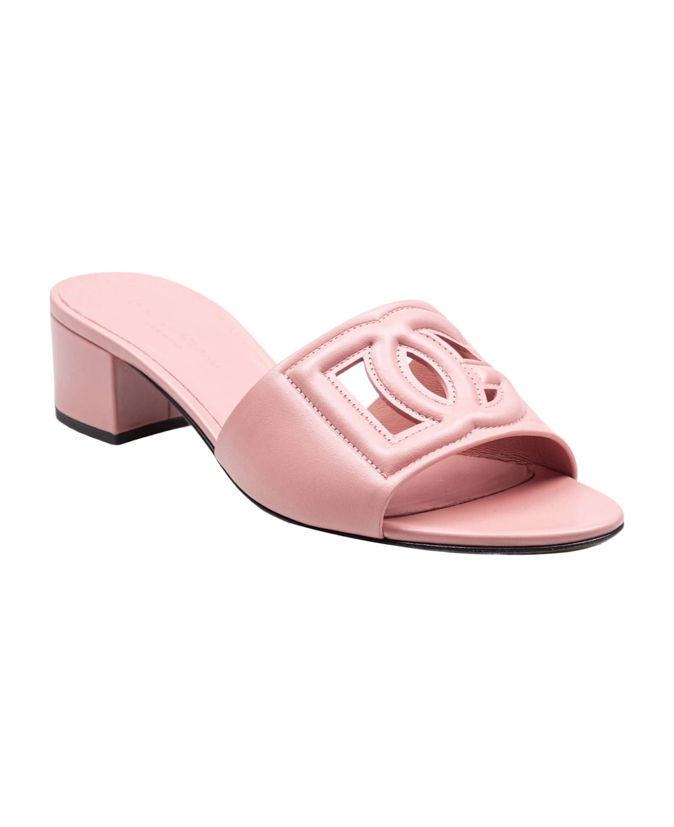 Dolce & Gabbana Pink Leather Mule With Dg Logo - PINK