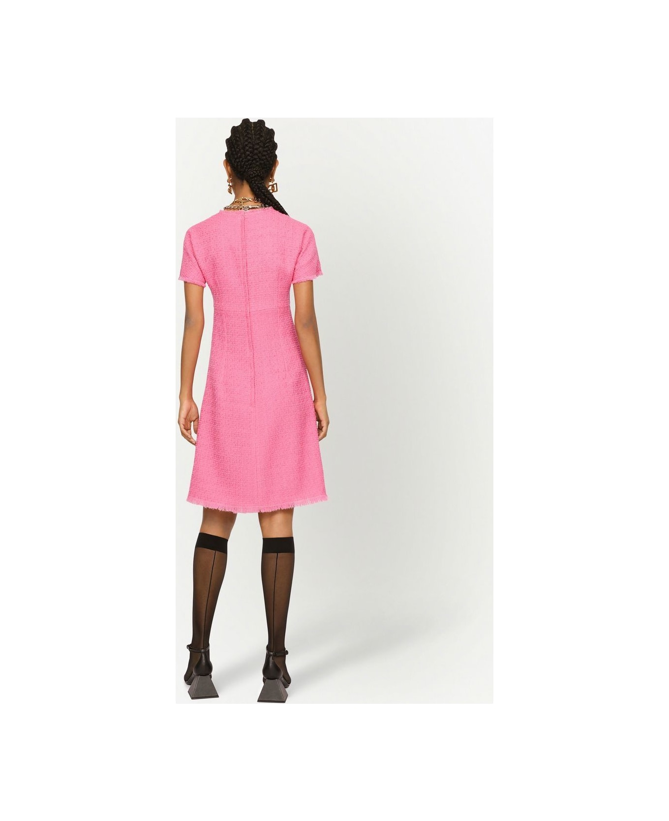 Dolce 
Gabbana Rachel Tweed Dress With Dg Logo - Pink