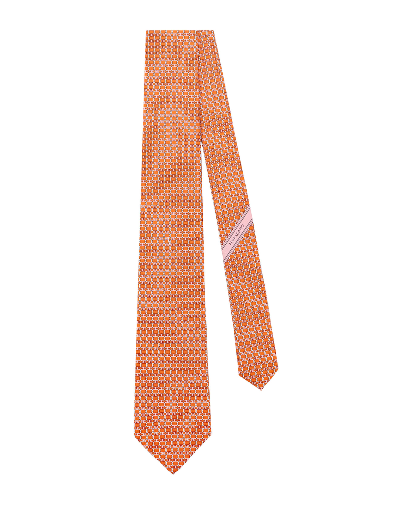 Ferragamo Silk Tie With Aida Print - Orange