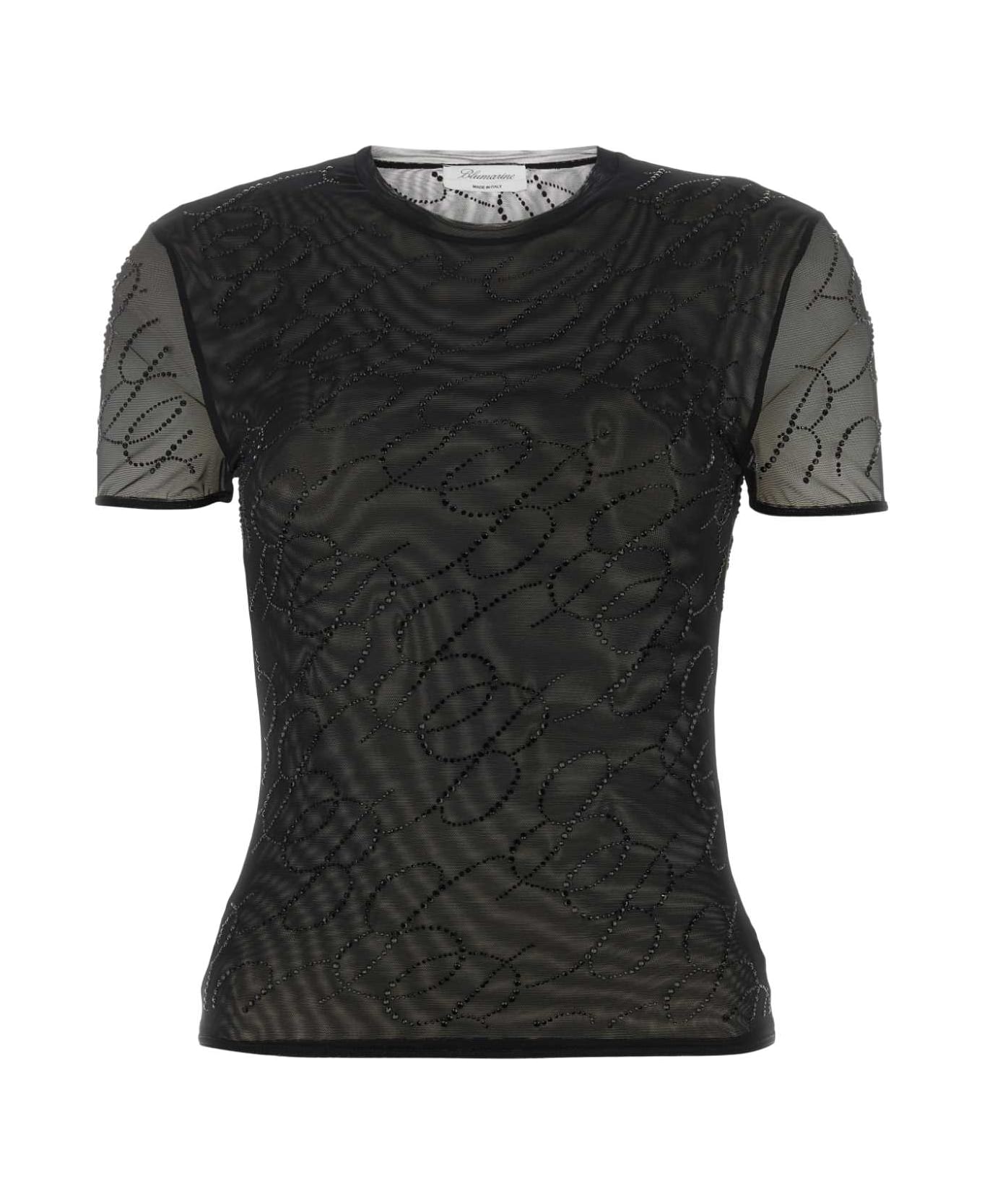 Blumarine Embellished Stretch Nylon T-shirt - NERO