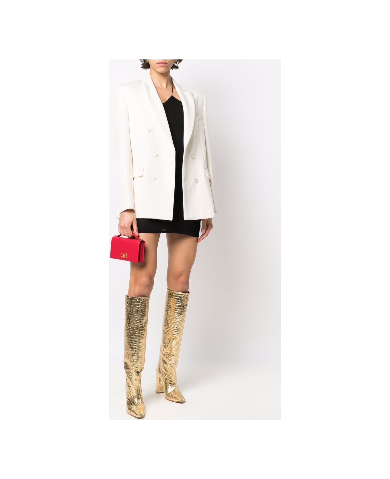 Valentino Garavani Vlogo Signature Leather Wallet On Chain - Red