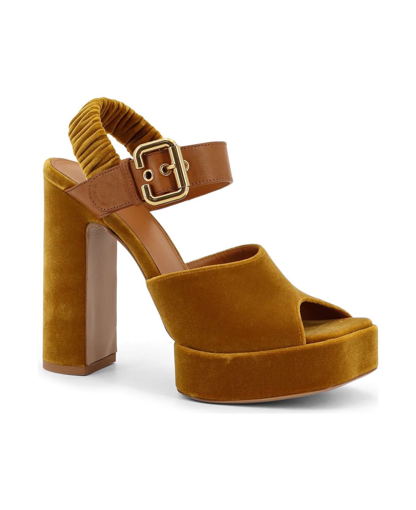 Chloé Aria Velvet Sandals - Amber Gold