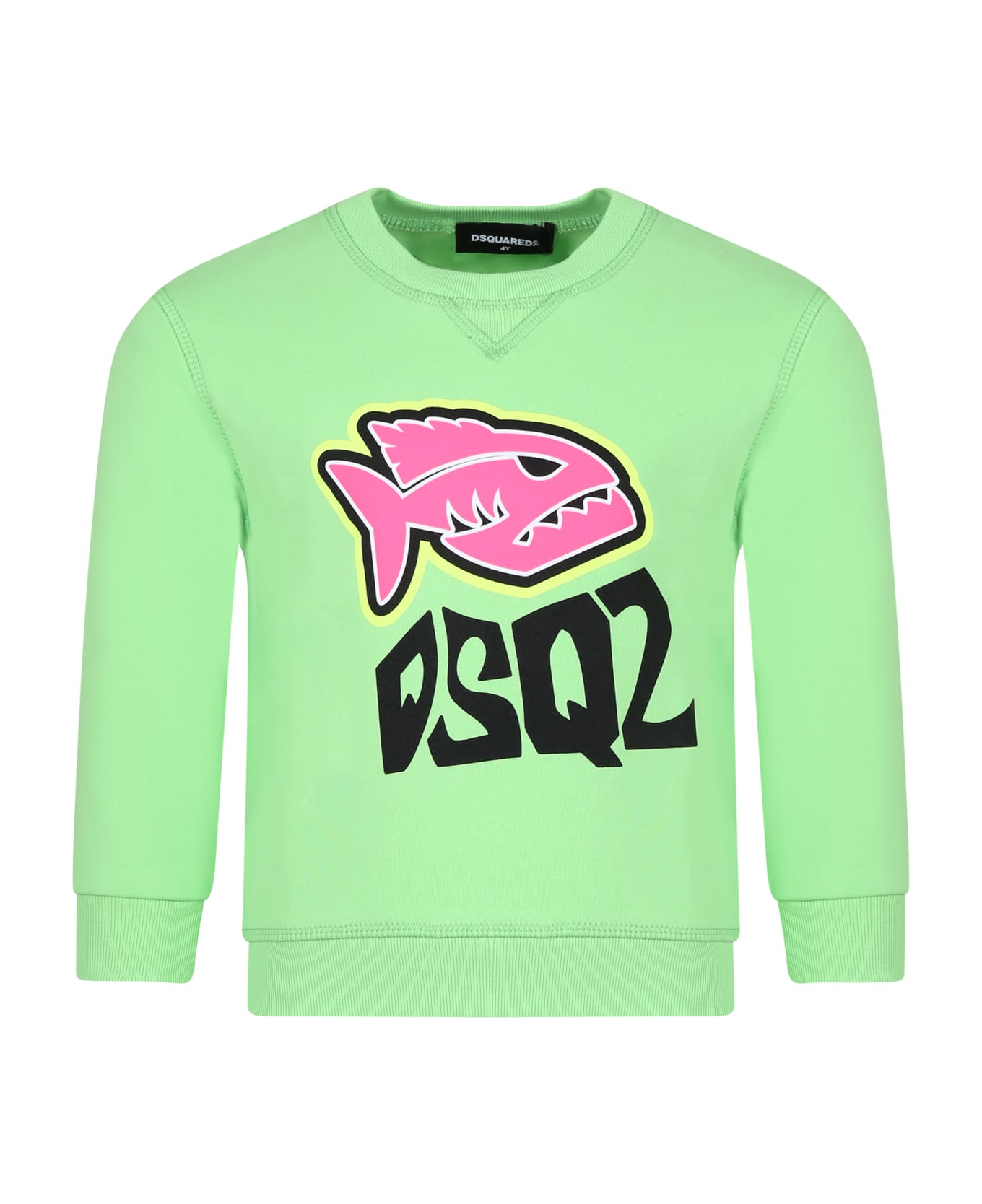Dsquared2 Green Sweatshirt For Boy With Logo And Print - Green ニットウェア＆スウェットシャツ