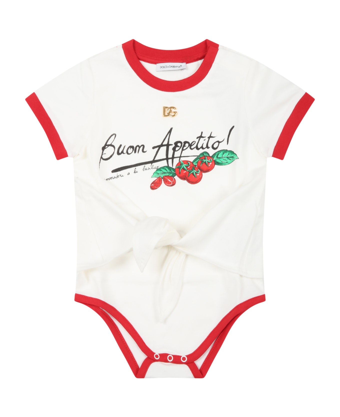 Dolce & Gabbana White Body For Baby Girl With Tomatoes And Logo - White