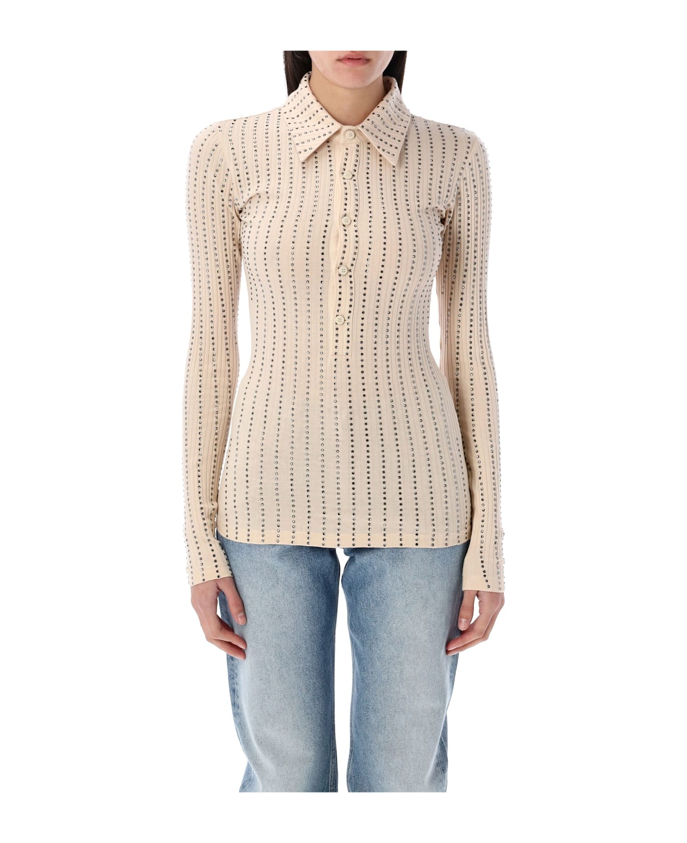 The Attico Rinhestones Polo Shirt - FADED ECRU