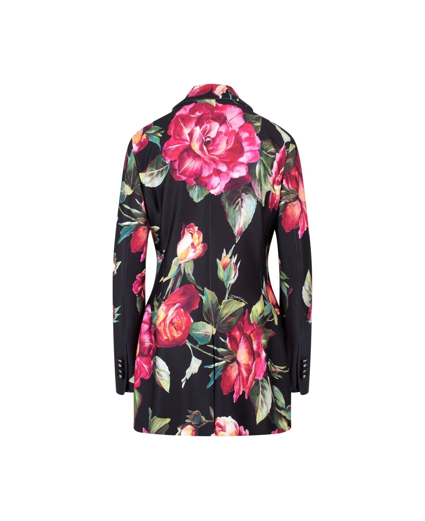 Dolce & Gabbana Rose Printed V-neck Blazer - Rose