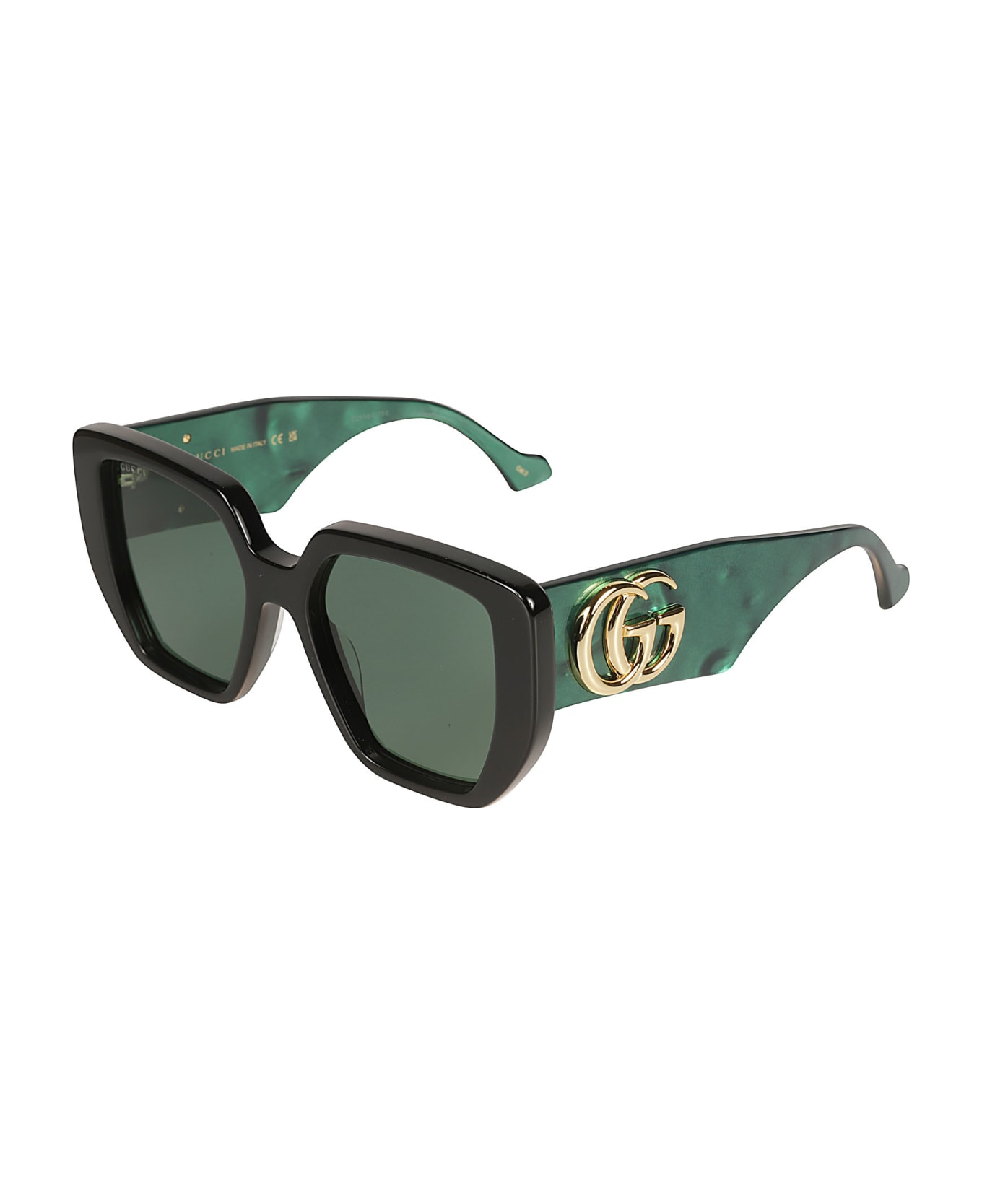 Gucci Eyewear Double Gg Plaque Square Frame Sunglasses - Black/Green
