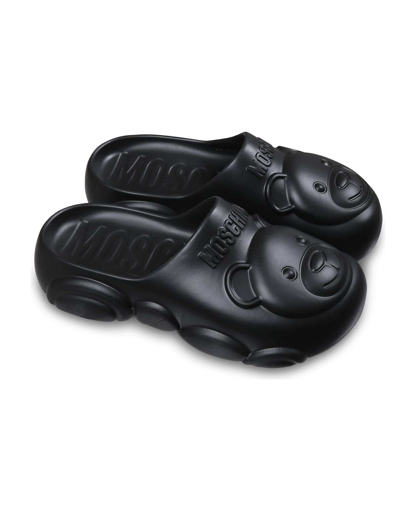 Moschino Black Mules For Kids With Teddy Bear - Black