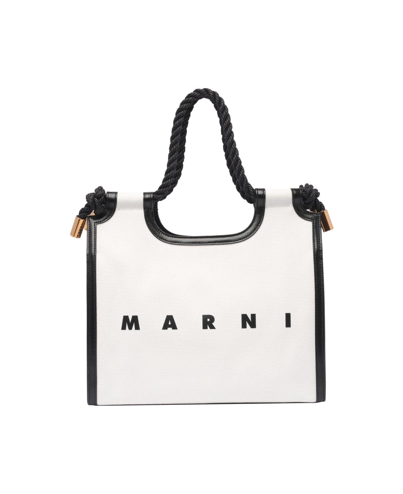 Marni Marcel Logo Printed Tote Bag - Bianco/nero
