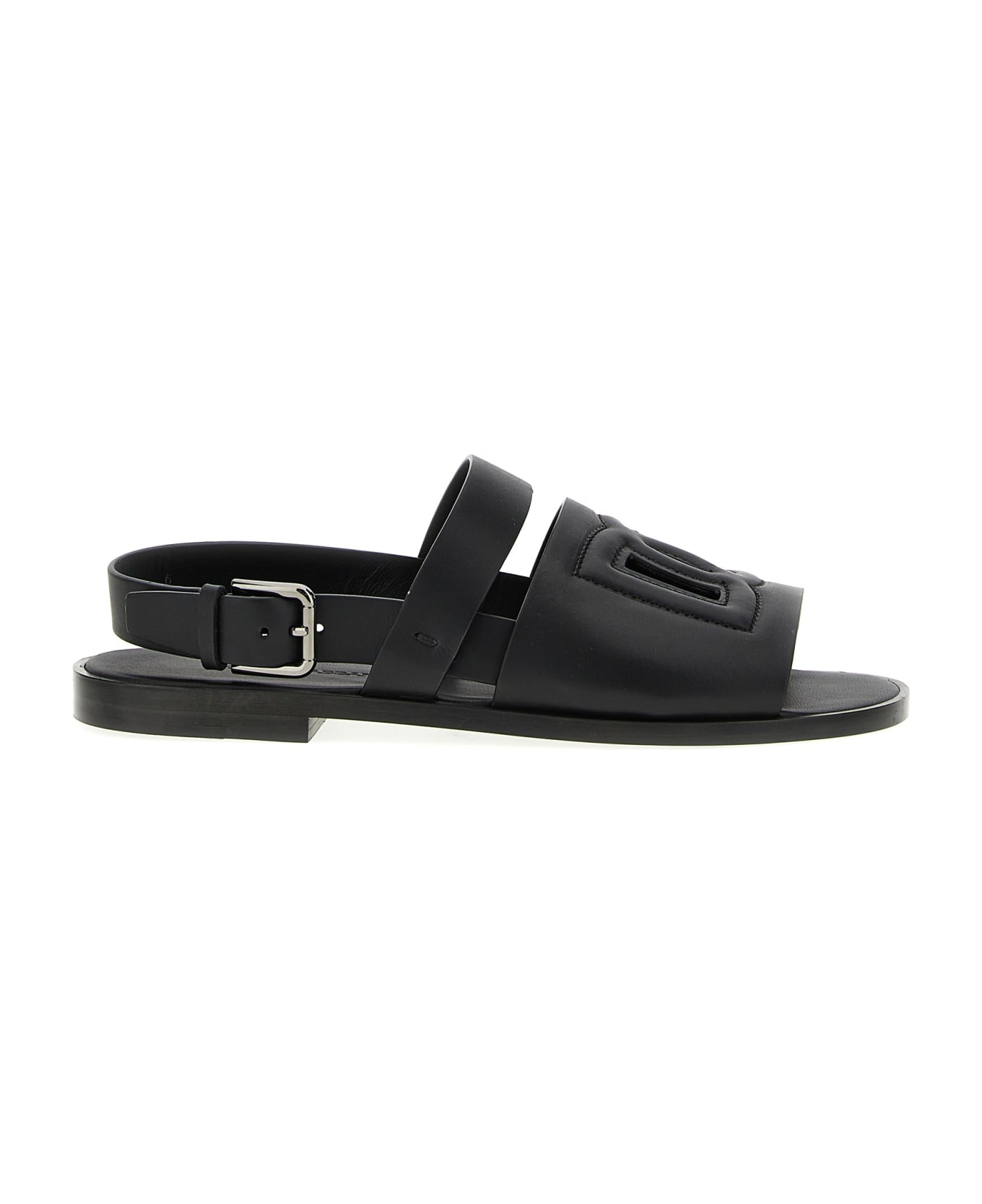 Dolce & Gabbana Logo Leather Sandals - Nero