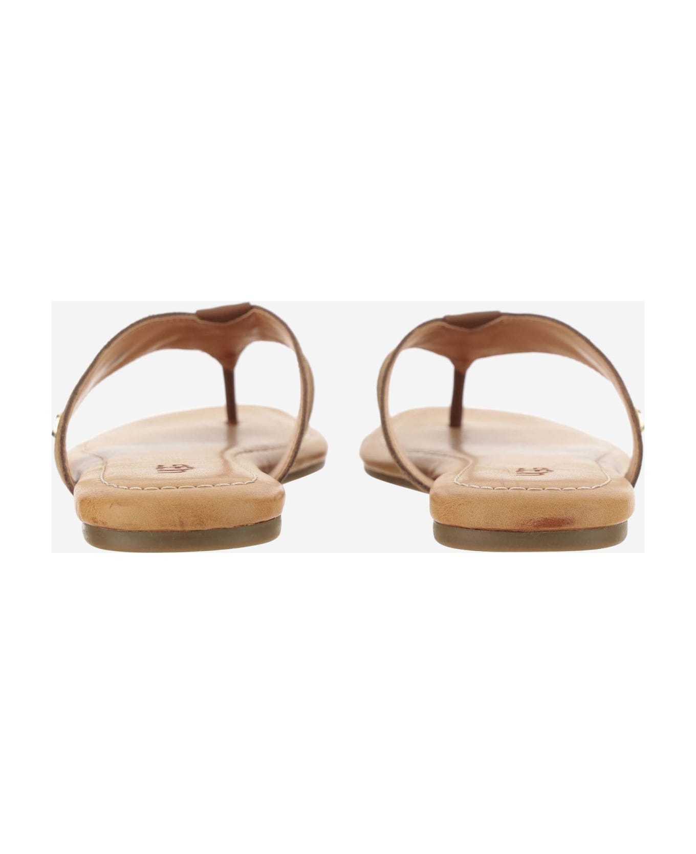 UGG Leather Sandals With Logo - Beige