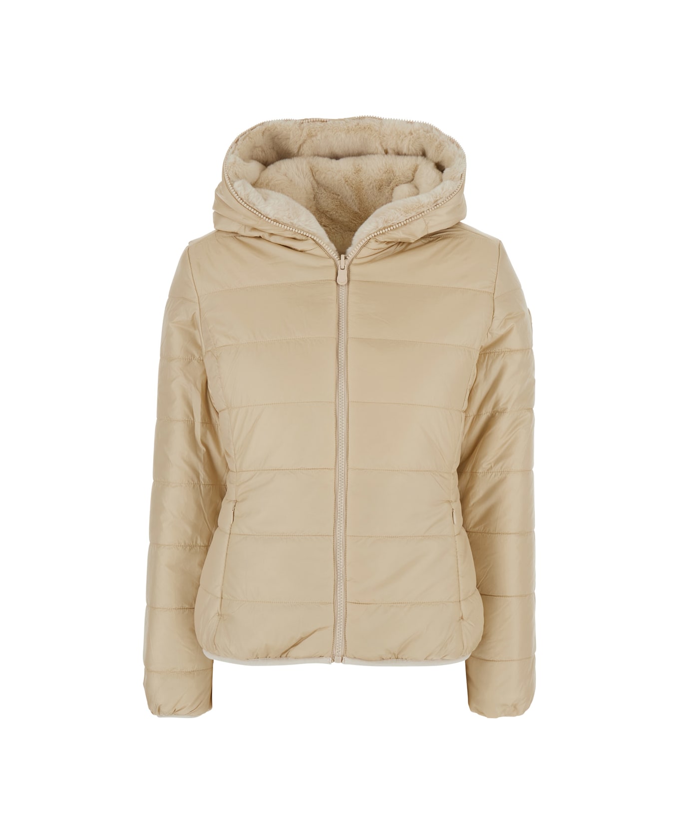 Save the Duck 
laila
 Beige Down Jacket With Hood I N Ecofur Woman - Beige