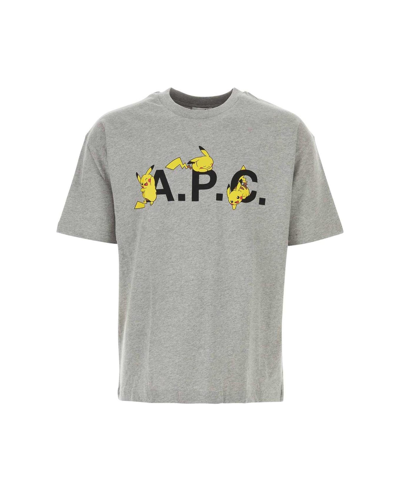 A.P.C. X Pokemon Logo Printed Crewneck T-shirt - gris clair ch.