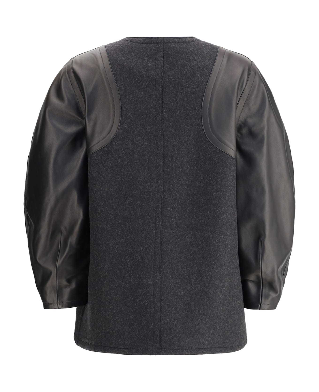 Fendi Blouson Jacket In Mélange Wool And Soft Nappa Leather - Grey