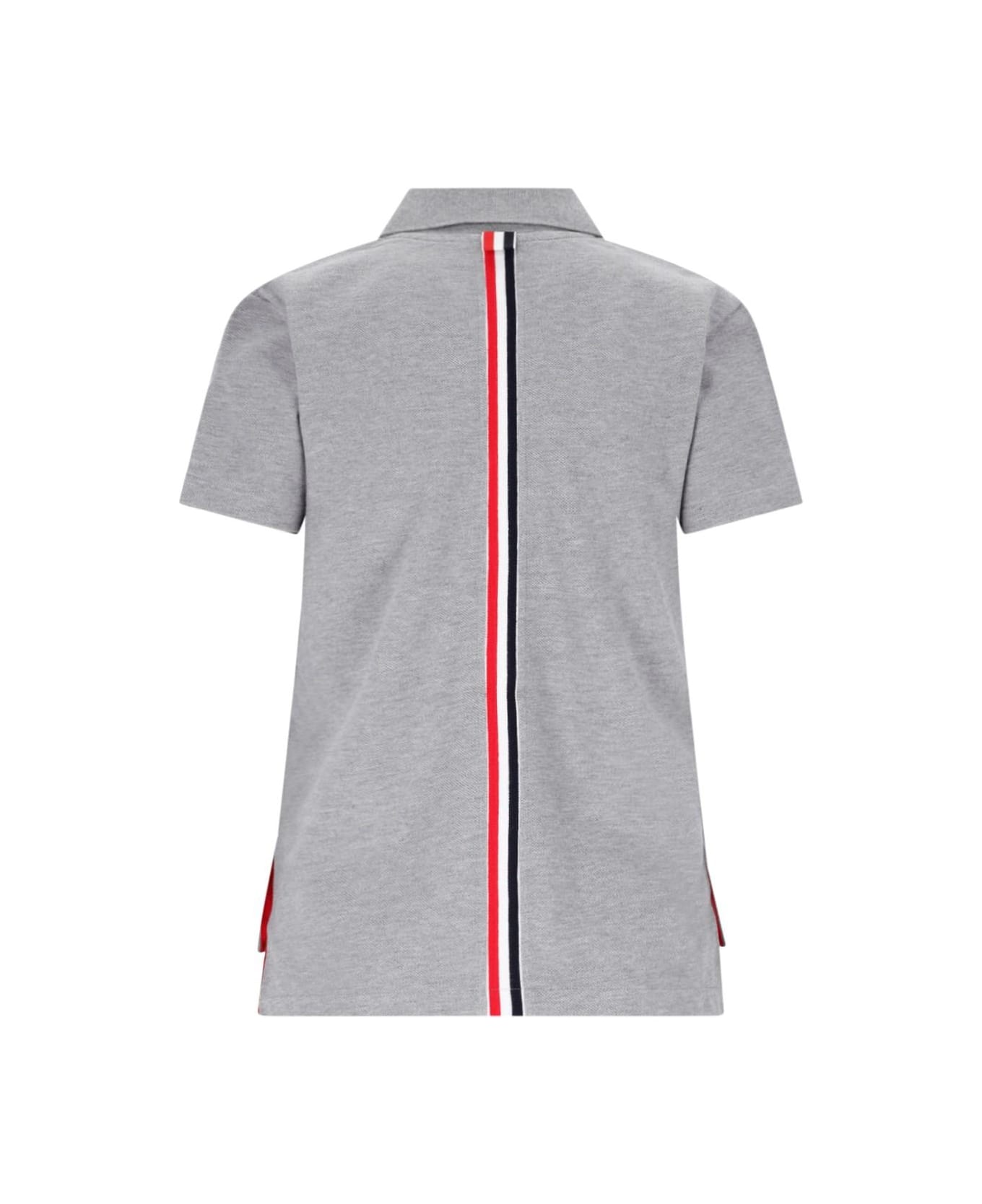 Thom Browne Polo Shirt With Tricolor Detail On The Back - Lt grey ポロシャツ