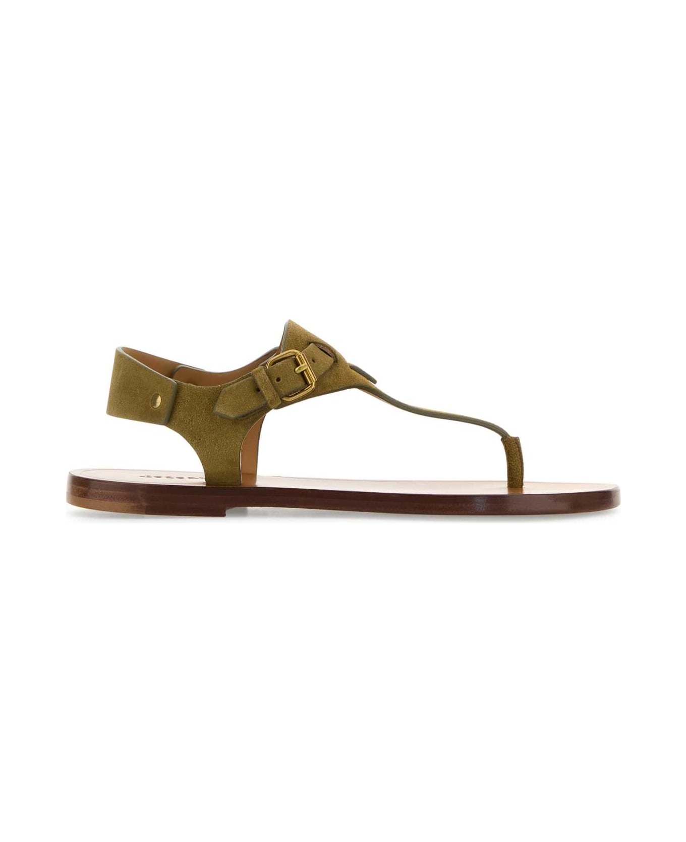 Isabel Marant Army Green Suede Thong Sandals - TAUPE