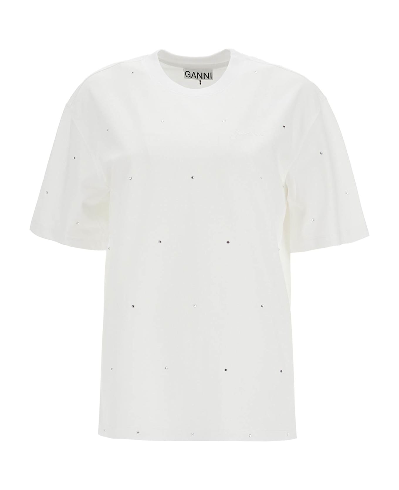 Ganni T-shirt With Rhin - BRIGHT WHITE