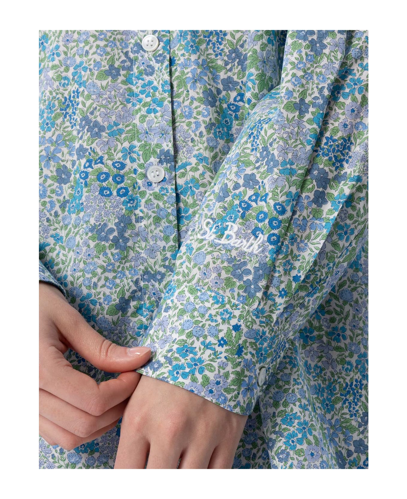 MC2 Saint Barth Woman Cotton Shirt Brigitte With Joanna Luise Print | Made With Liberty Fabric - SKY