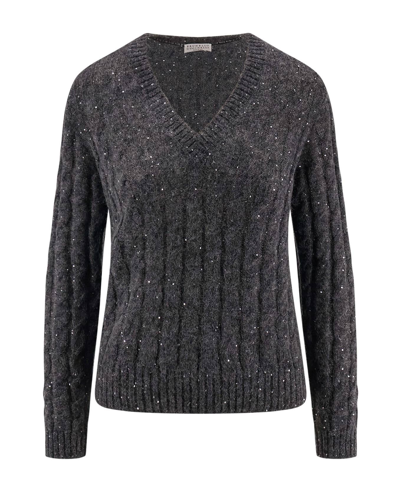 Brunello Cucinelli Wool Blend Sweater With All-over Sequins - Anthracite